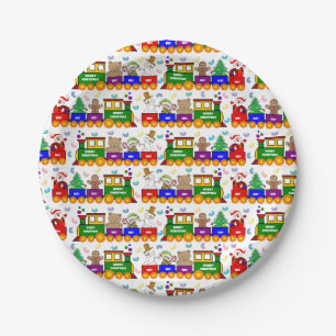 Christmas Toy Train Pattern Paper Plate
