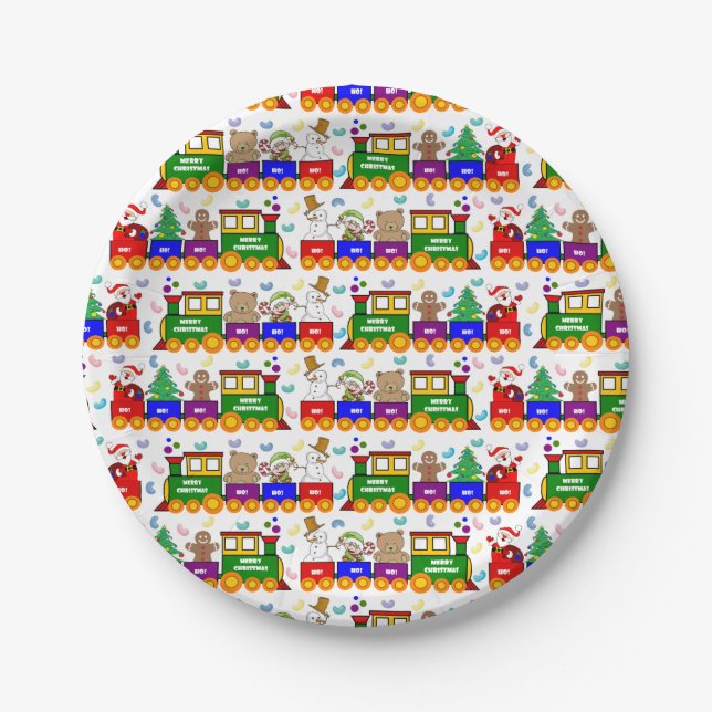 Christmas Toy Train Pattern Paper Plate (Front)