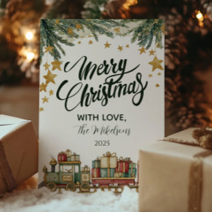 Christmas Toy Train Under the Tree Holiday Card