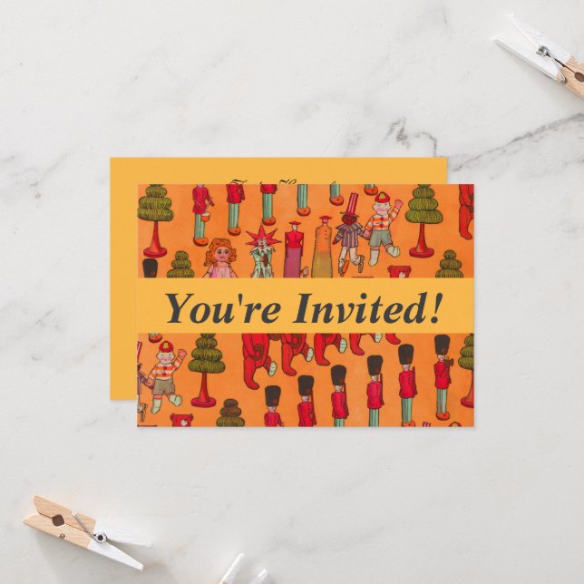 Christmas Toy Vintage Children Play Invitation (Front/Back In Situ)