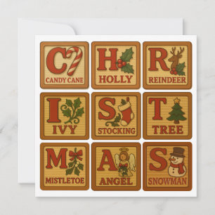 Christmas Toy Wooden Blocks Holiday Card