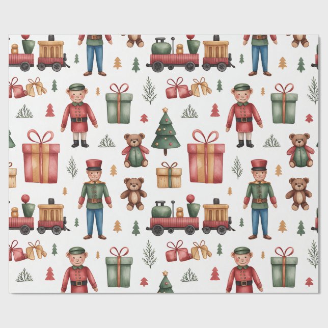 Christmas Toyland & Trains Wrapping Paper for Kids (Flat)