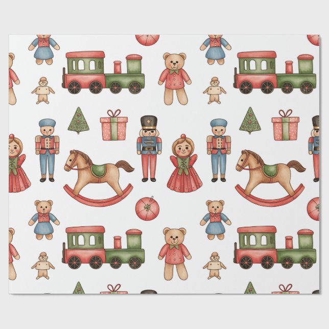 Christmas Toyland & Trains Wrapping Paper for Kids (Flat)