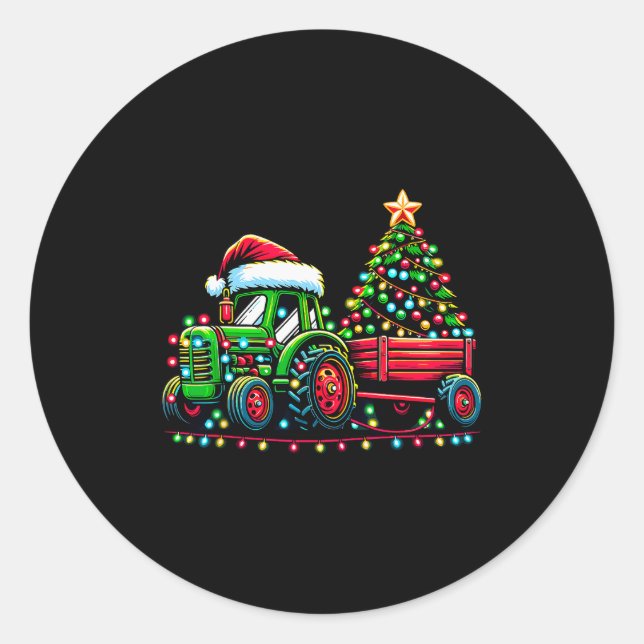Christmas Tractor Boys Santa Xmas Farm Truck  Classic Round Sticker (Front)