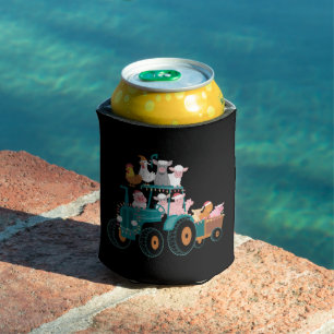 Christmas Tractor Farm Funny Holiday Can Cooler