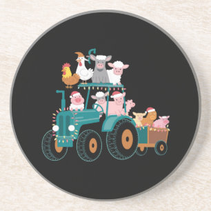 Christmas Tractor Farm Funny Holiday Coaster