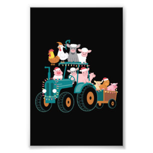Christmas Tractor Farm Funny Holiday  Photo Print