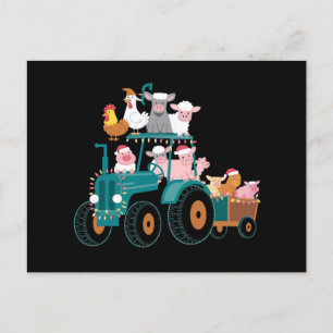 Christmas Tractor Farm Funny Holiday  Postcard