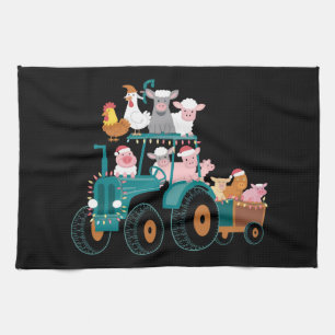Christmas Tractor Farm Funny Holiday  Tea Towel