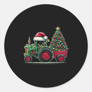 Christmas Tractor Santa Xmas Farm Truck Classic Round Sticker
