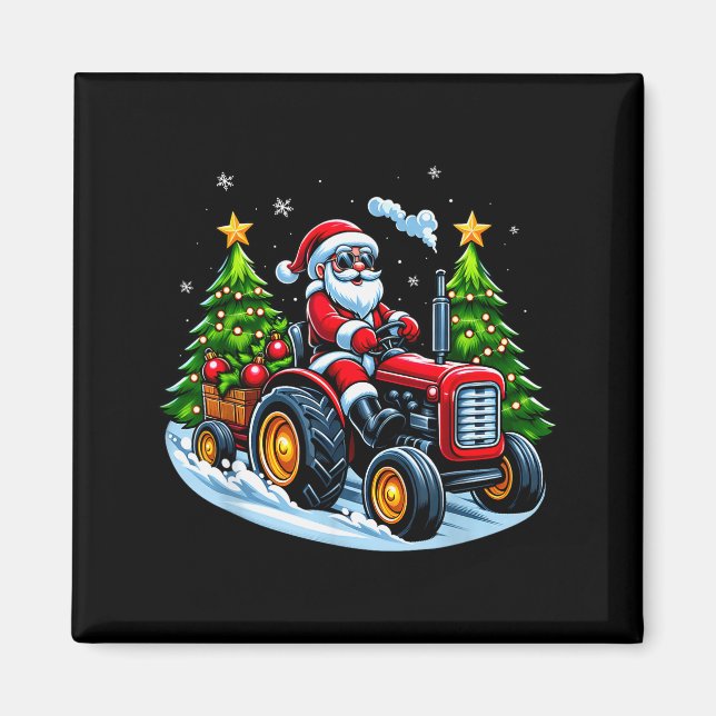Christmas Tractor Santa Xmas Farm Truck Men Boys K Magnet (Front)