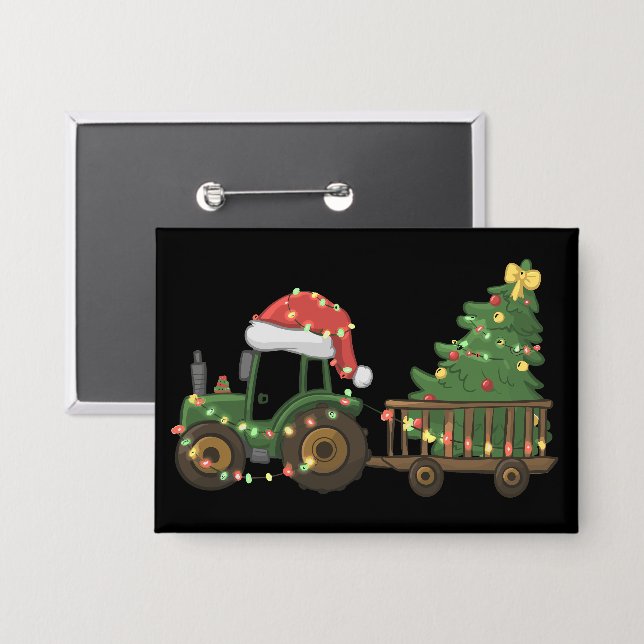 Christmas Tractor With Tree Farmer Farm (Front/Back)