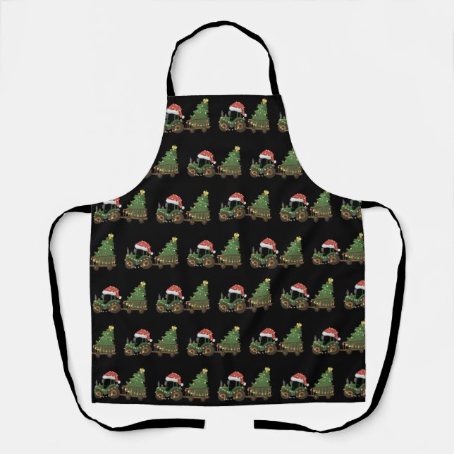 Christmas Tractor With Tree Farmer Farm Apron (Front)