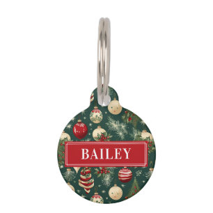 Christmas Traditional Custom Dog Name Round  Pet Tag