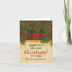 Christmas Traditional Plaid Tartan Wreath Photo Card