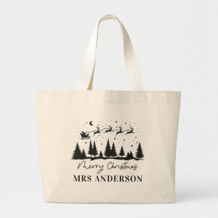 Christmas traditional reindeer sleigh teacher tote