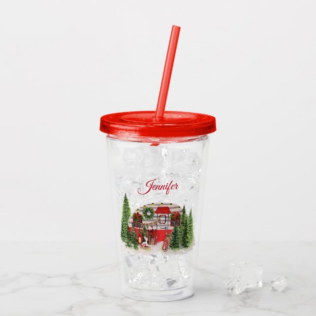 Christmas Trailer Camper Outdoorsy Theme Acrylic Tumbler (Back Ice)