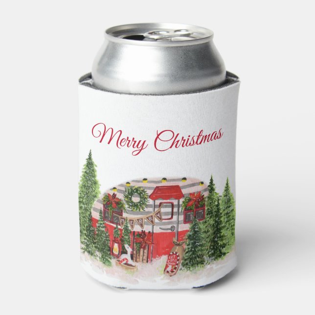 Christmas Trailer Camper Outdoorsy Theme Can Cooler (Can Front)