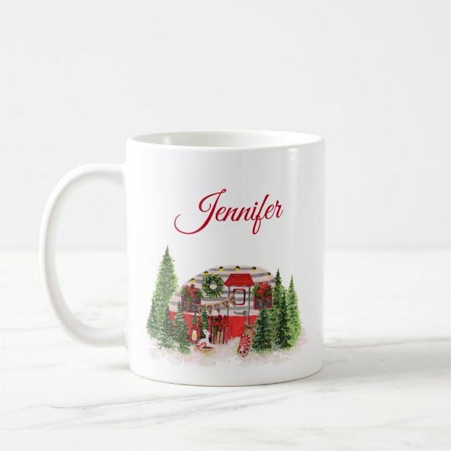 Christmas Trailer Camper Outdoorsy Theme Coffee Mug (Left)