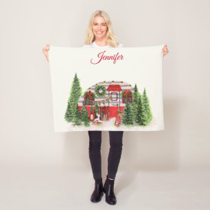 Christmas Trailer Camper Outdoorsy Theme Fleece Blanket