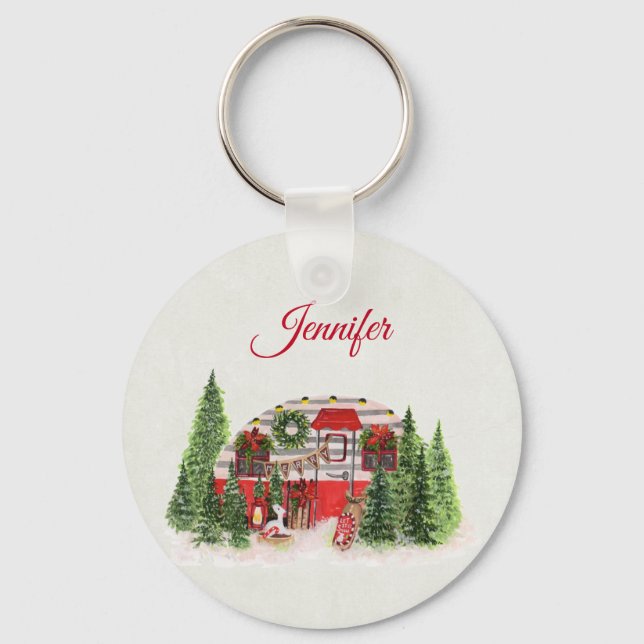 Christmas Trailer Camper Outdoorsy Theme Key Ring (Front)