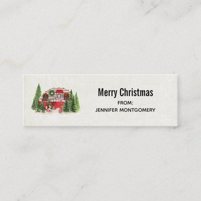 Christmas Trailer Camper Outdoorsy Theme Mini Business Card (Front)