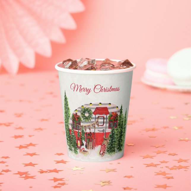 Christmas Trailer Camper Outdoorsy Theme Paper Cups (Insitu)
