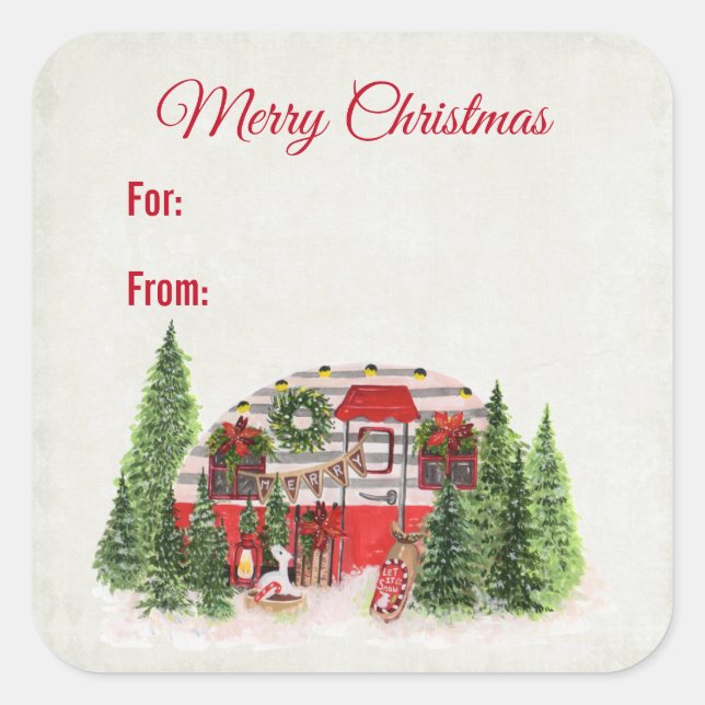 Christmas Trailer Camper Outdoorsy Theme Square Sticker (Front)