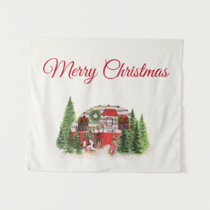 Christmas Trailer Camper Outdoorsy Theme Tapestry