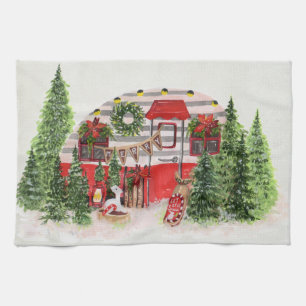 Christmas Trailer Camper Outdoorsy Theme Tea Towel