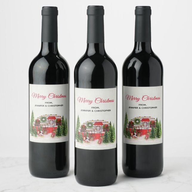  Christmas Trailer Camper Outdoorsy Theme Wine Label (Bottles)