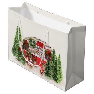 Christmas Trailer Camper Rustic Scene Large Gift Bag