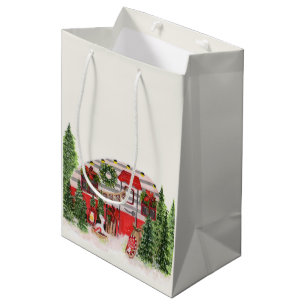 Christmas Trailer Camper Rustic Scene Medium Gift Bag