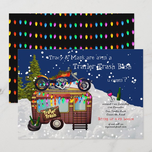 Christmas TRAILER WHITE TRASH BASH Fun Party 2 Invitation (Front/Back)