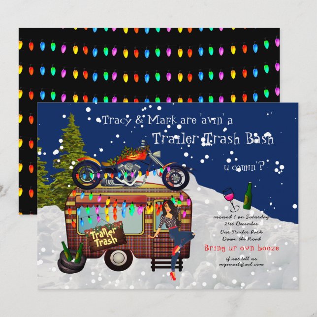 Christmas TRAILER WHITE TRASH BASH Fun Party Invitation (Front/Back)