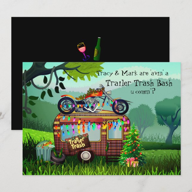 Christmas TRAILER WHITE TRASH BASH Funny Party Invitation (Front/Back)