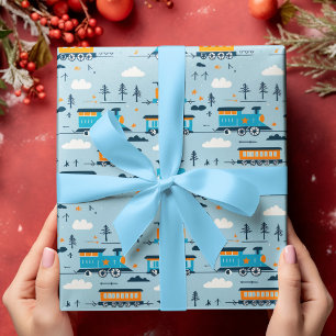 Christmas Train and Trees  Wrapping Paper Sheet
