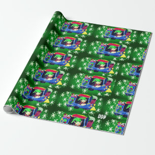 Christmas train art two wrapping paper