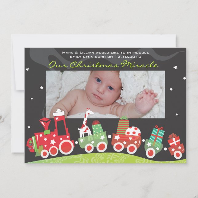 Christmas Train Baby Announcement GreetiIng Card (Front)