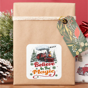 Christmas Train Believe Magic Holiday Square Sticker