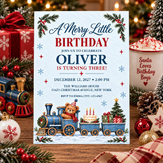 Christmas Train Boy Birthday Invitation