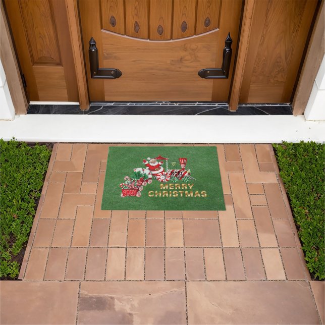 Christmas Train Carrying Santa Letters Candy Canes Doormat (Outdoor)