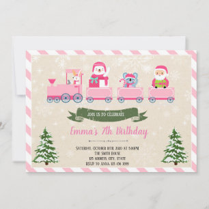 Christmas train girl invitation