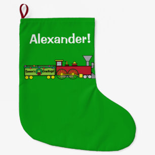 Christmas Train Greetings Name Customisable Large Christmas Stocking