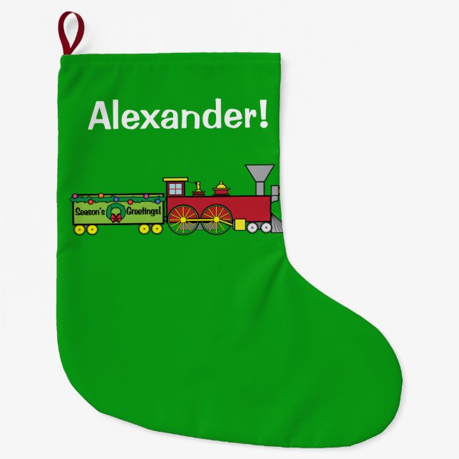 Christmas Train Greetings Name Customisable Large Christmas Stocking (Front)
