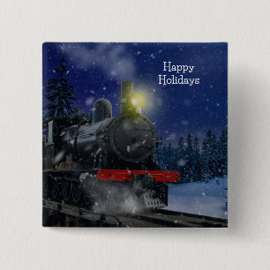 Christmas Train in the snow 15 Cm Square Badge