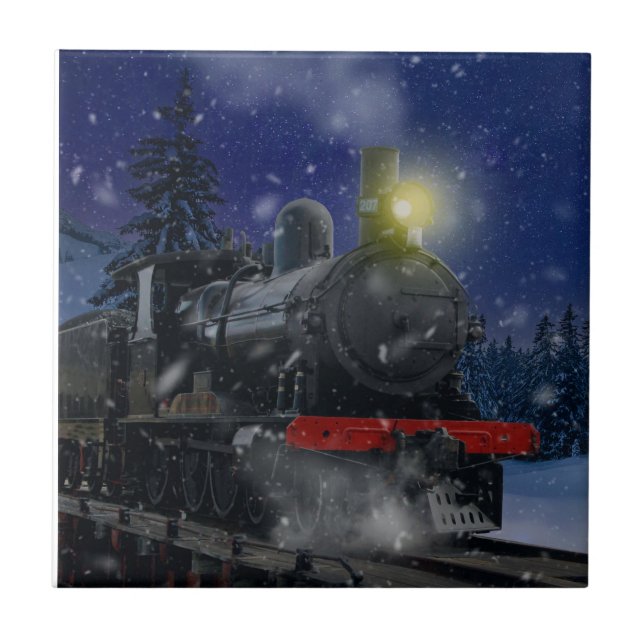 Christmas Train in the snow               Ceramic Tile (Front)