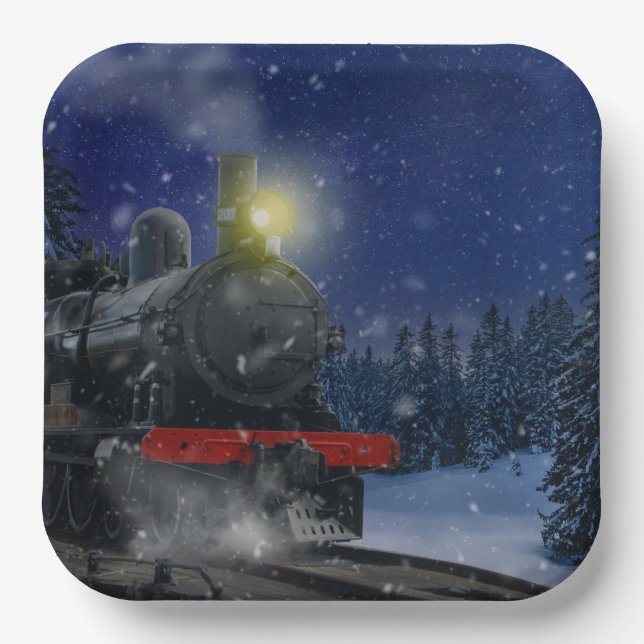 Christmas Train in the snow               Paper Plate (Front)