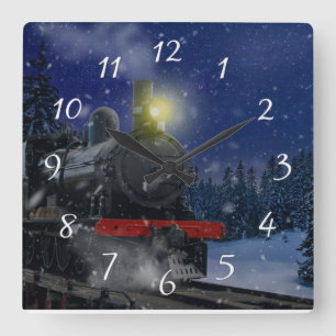 Christmas Train in the snow      Square Wall Clock