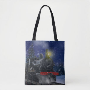 Christmas Train in the snow Tote Bag